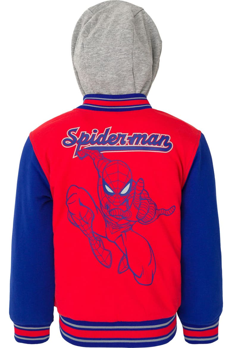 Spider-Man Varsity Hooded Bomber Jacket, Alternate, color, Red Blue Spiderman