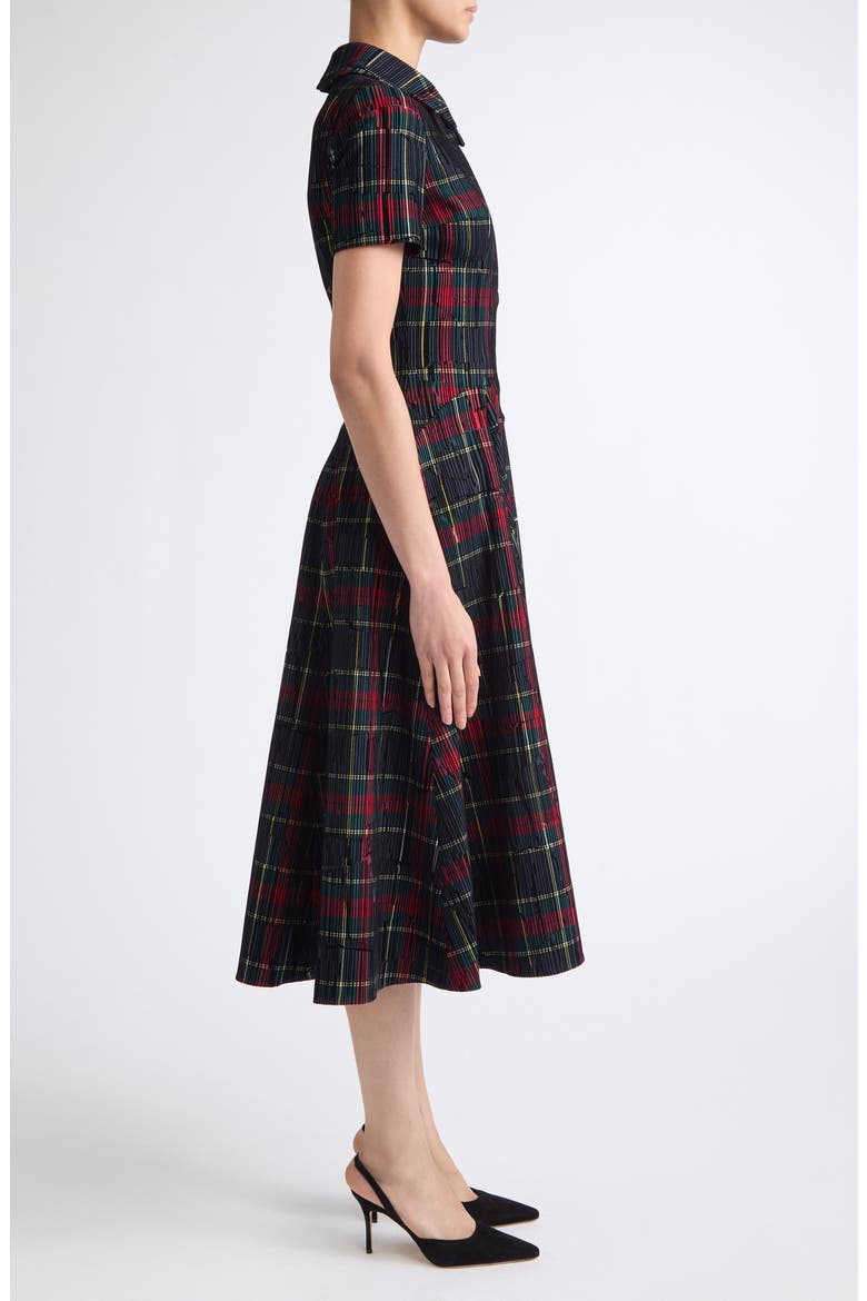 Jody Flocked Plaid Print Midi Dress, Alternate, color, RED AND GREEN CHECK