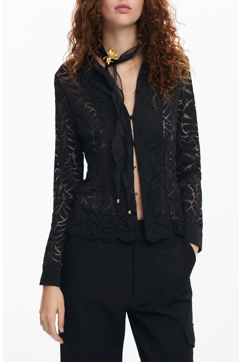Saga Stretch Button-Up Top, Main, color, BLACK