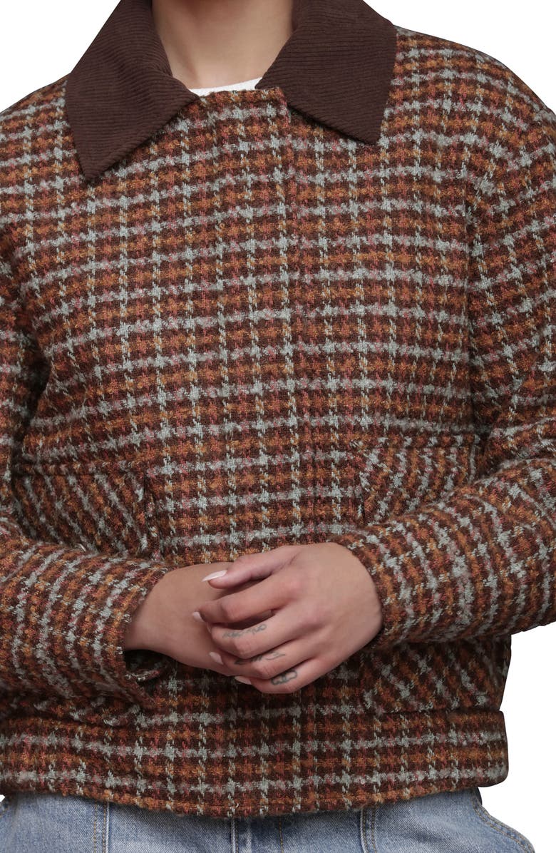 Avec Les Filles Oversize Tweed Bomber Jacket, Alternate, color, Brown/ Blue Plaid