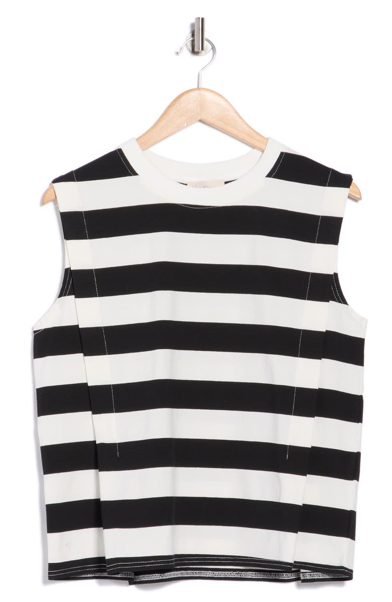 BLUEGREY Stripe Pleated Tank, Alternate, color, Black-White
