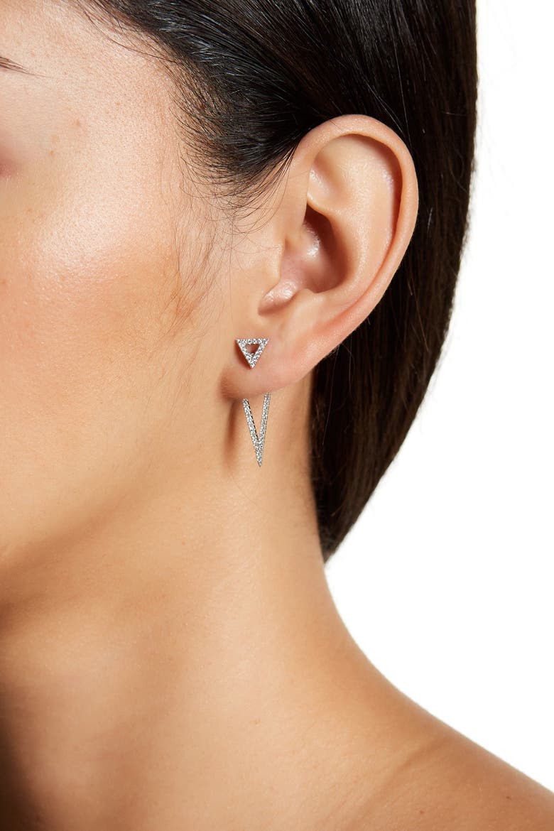 White Rhodium Plated Swarovski Crystal Accented Double Triangle Post Earrings, Main, color, SILVER
