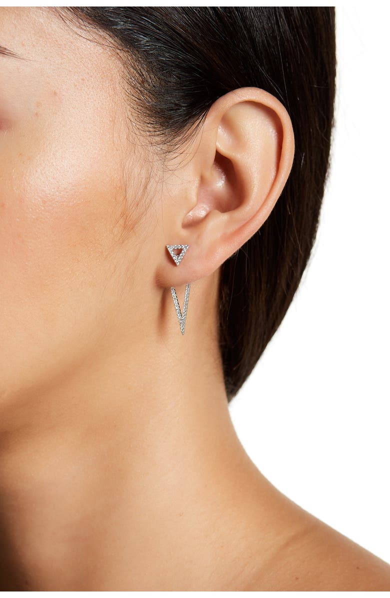 Adornia White Rhodium Plated Swarovski Crystal Accented Double Triangle Post Earrings, Main, color, Silver