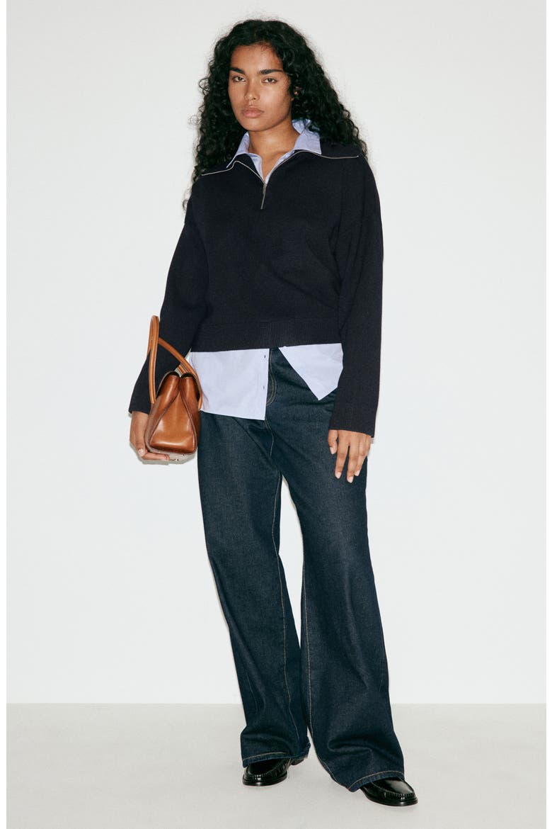 Layered Knit Sweater with Shirt, Alternate, color, DARK NAVY