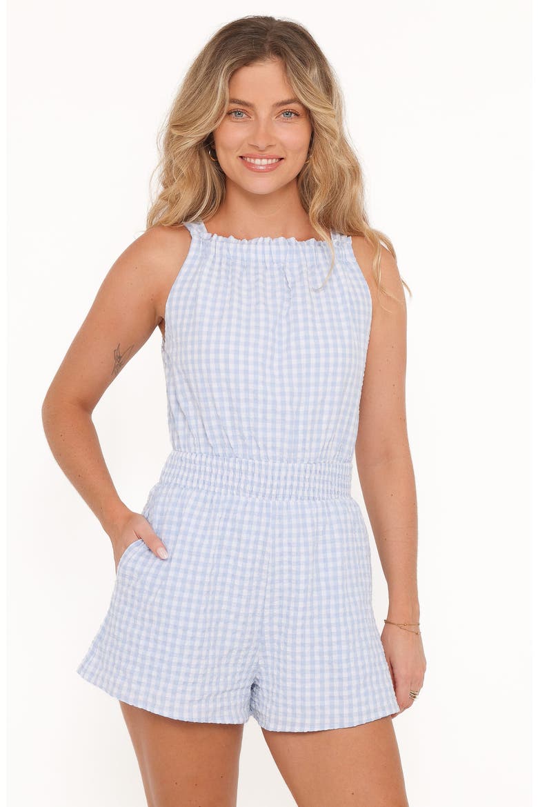 Felicity Gingham Romper, Alternate, color, BLUE GINGHAM