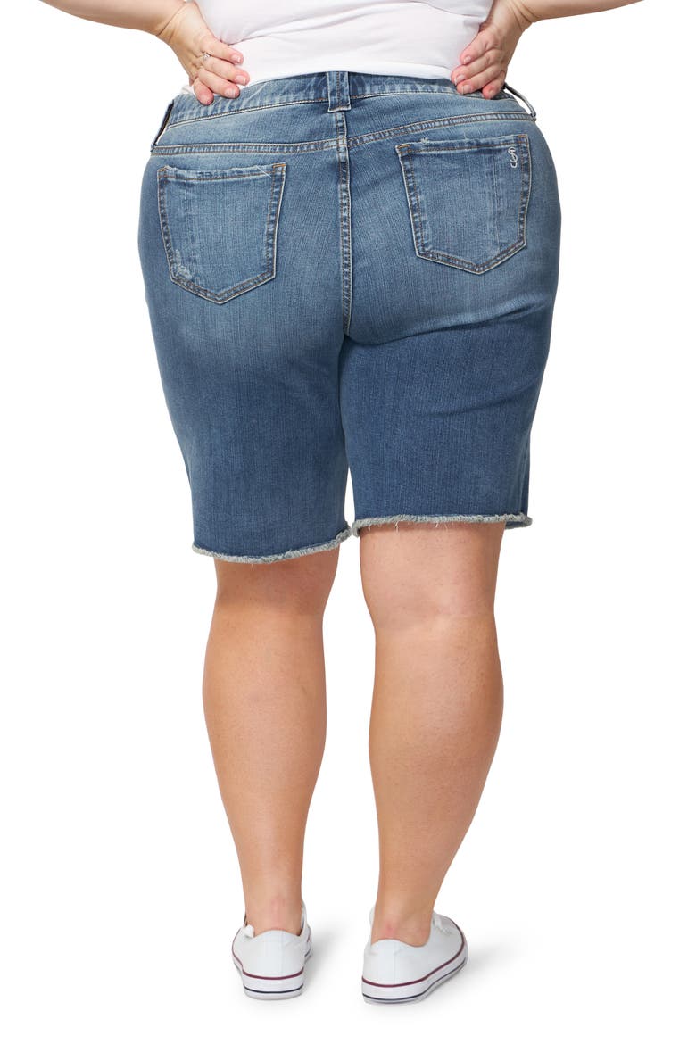Frayed Hem Denim Bermuda Shorts, Alternate, color, HAZEL