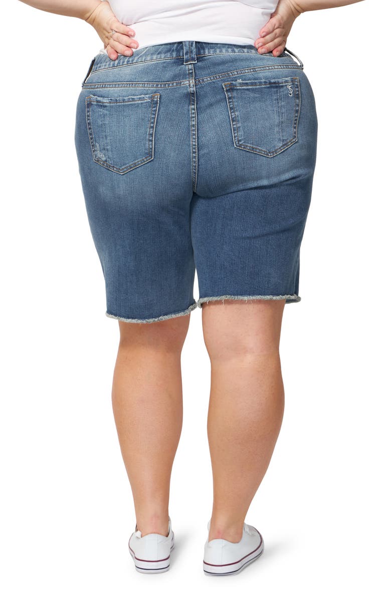 SLINK Jeans Frayed Hem Denim Bermuda Shorts, Alternate, color, Hazel