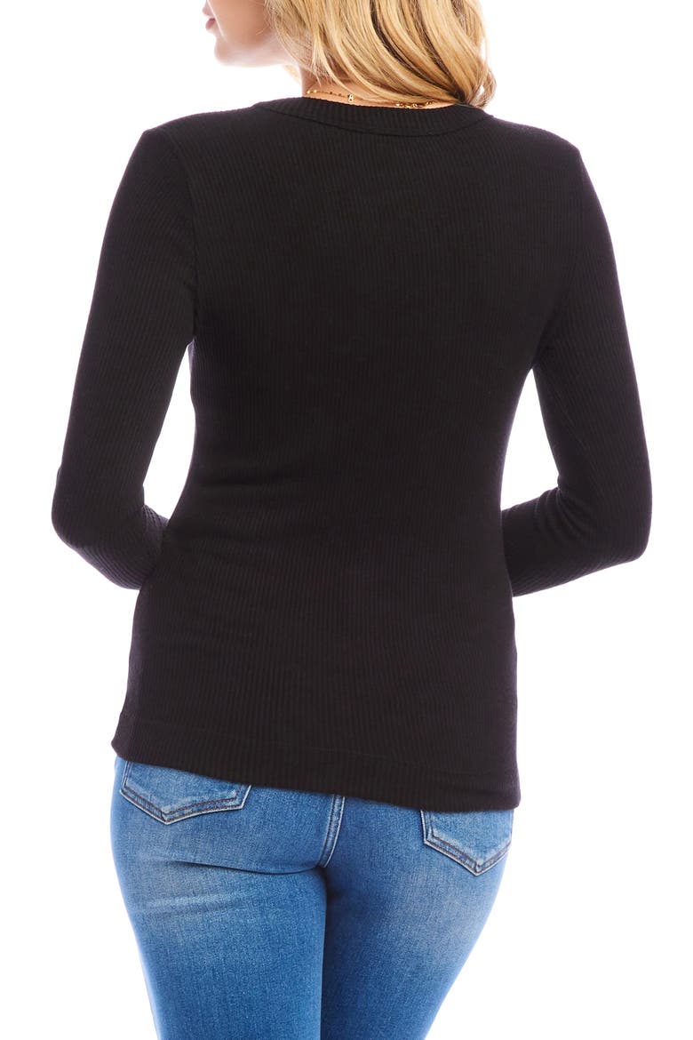 V-Neck Brushed Rib Top, Alternate, color, BLACK