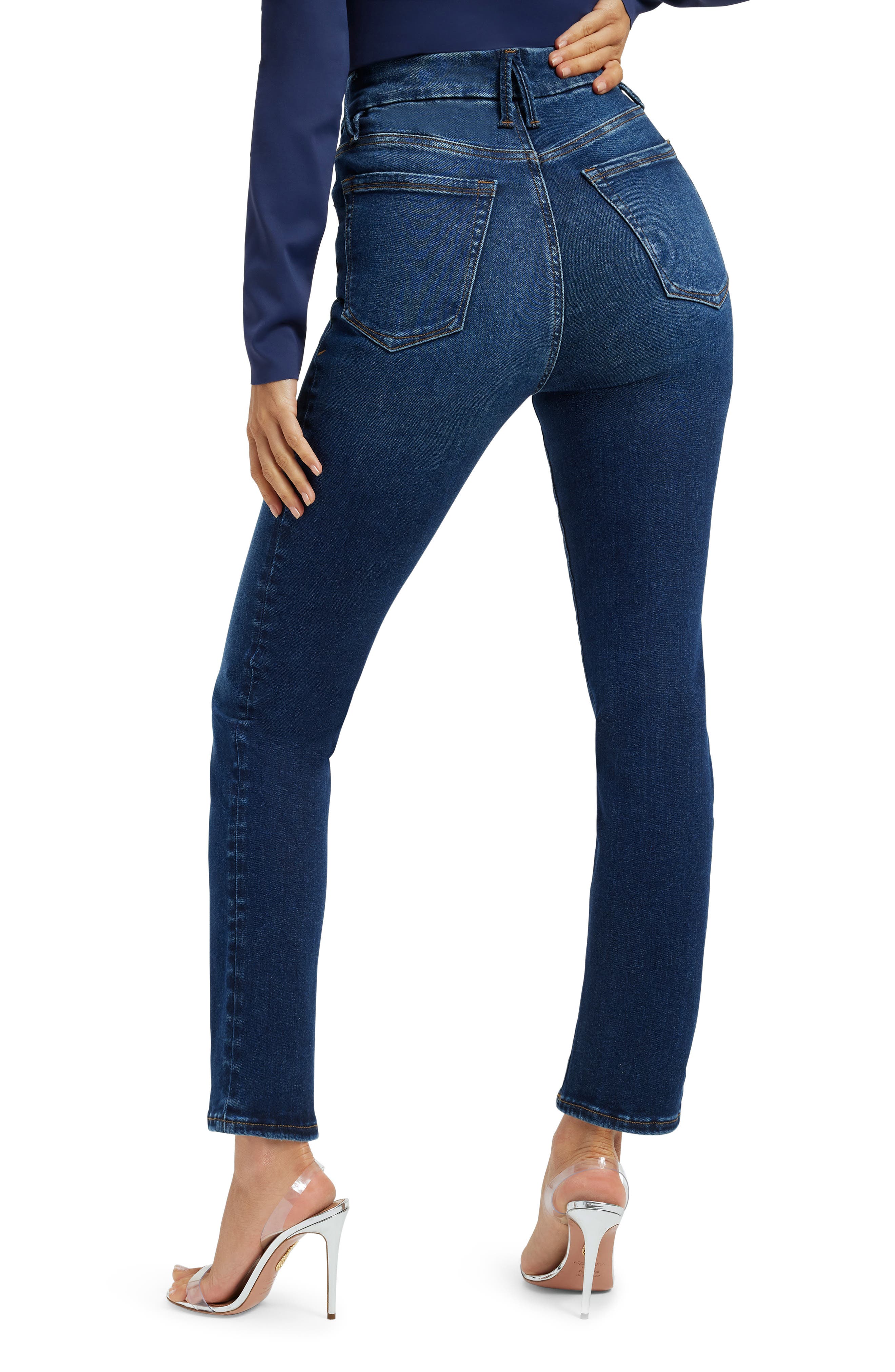 good american cigarette jeans Womens Raw Hem High Rise Blue 14 about 9 Inseam Always Fits Good Legs Ripped