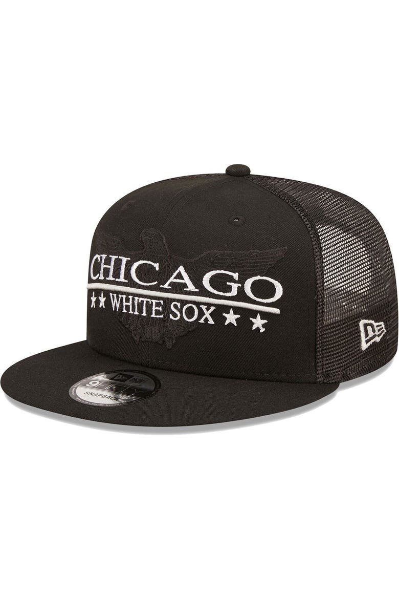 Men's New Era Black Chicago White Sox Patriot Trucker 9FIFTY Snapback Hat, Alternate, color, Black