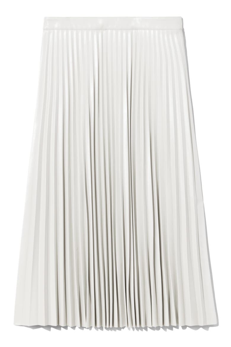Pleated Faux Leather Skirt, Alternate, color, OFF WHITE