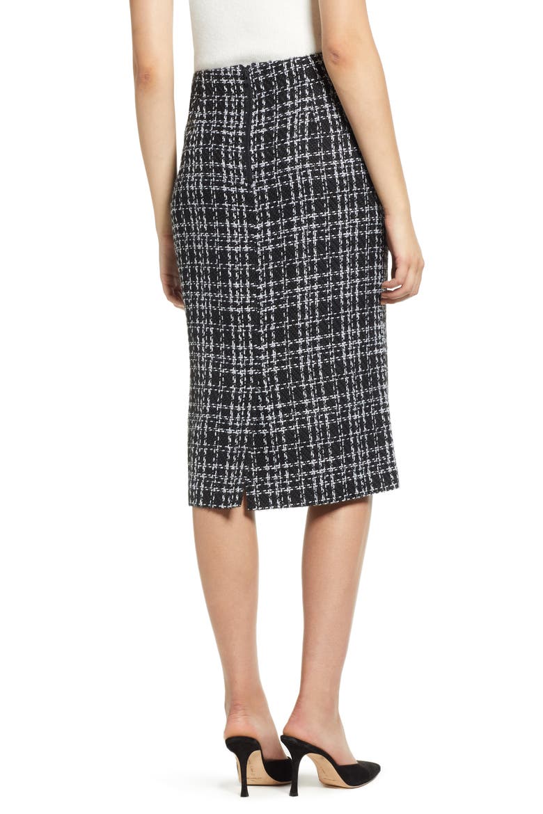 Plaid Tweed Pencil Skirt, Alternate, color, BLACK- WHITE TWEED