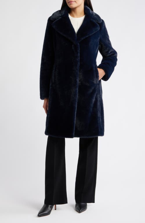Via Spiga Reefer Faux Fur Longline Coat In Blue