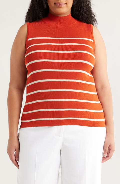Stripe Sleeveless Mock Neck Sweater (Plus)