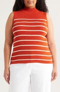 Tahari ASL Stripe Sleeveless Mock Neck Sweater