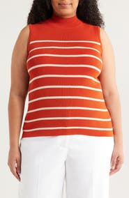 Tahari ASL Stripe Sleeveless Mock Neck Sweater