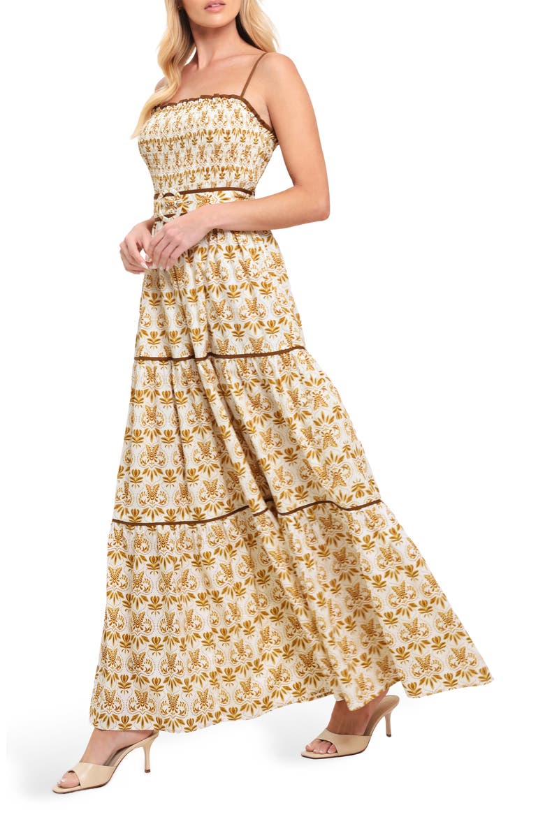 Belted Cotton Midi Dress, Alternate, color, CAMEL