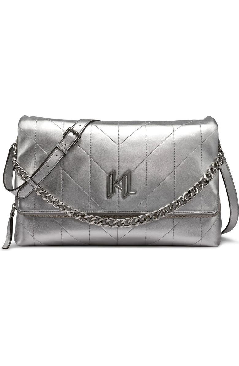 KARL LAGERFELD PARIS Lavande Large Crossbody, Main, color, Metallic Silver