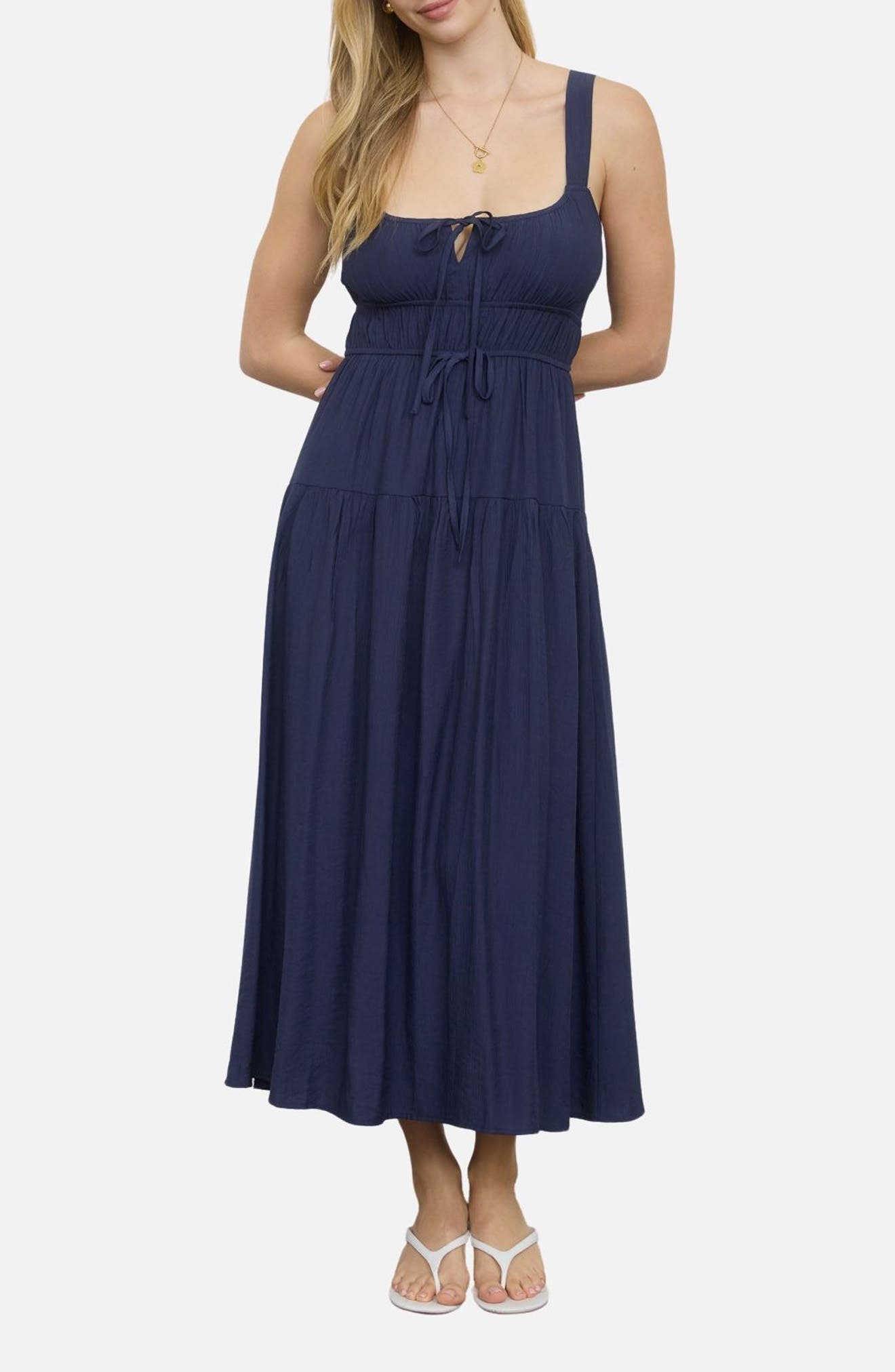 Front Tie Fit & Flare Midi Dress - image 5