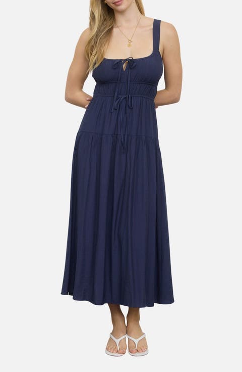 Front Tie Fit & Flare Midi Dress