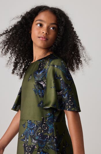 Kids' Butterfly Print Handkerchief Hem Dress
