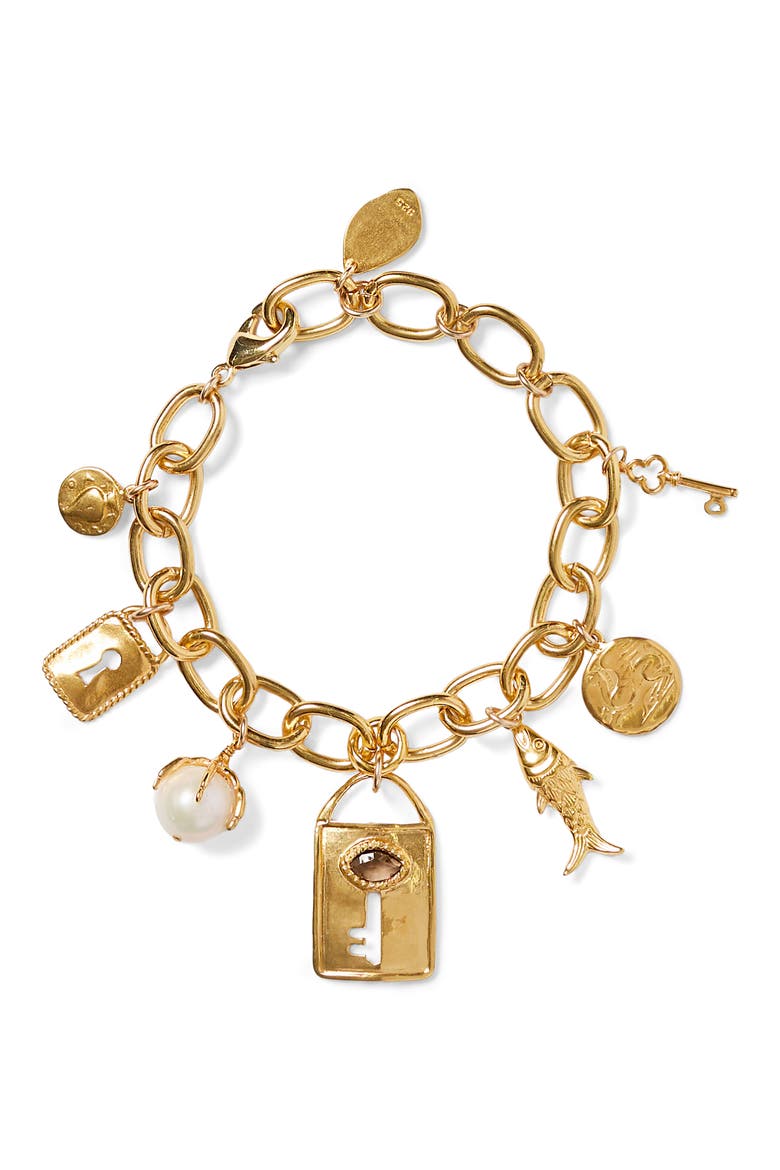 Lock & Key Charm Bracelet, Main, color, GOLD