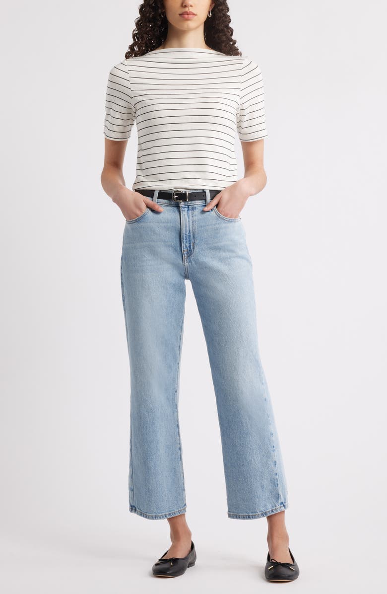 Nordstrom Boat Neck T-Shirt, Alternate, color, Ivory- Black Cynth Stripe