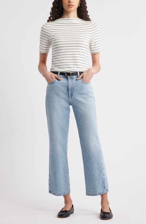 Nordstrom Pima Cotton Crewneck T-shirt In Ivory- Black Cynth Stripe