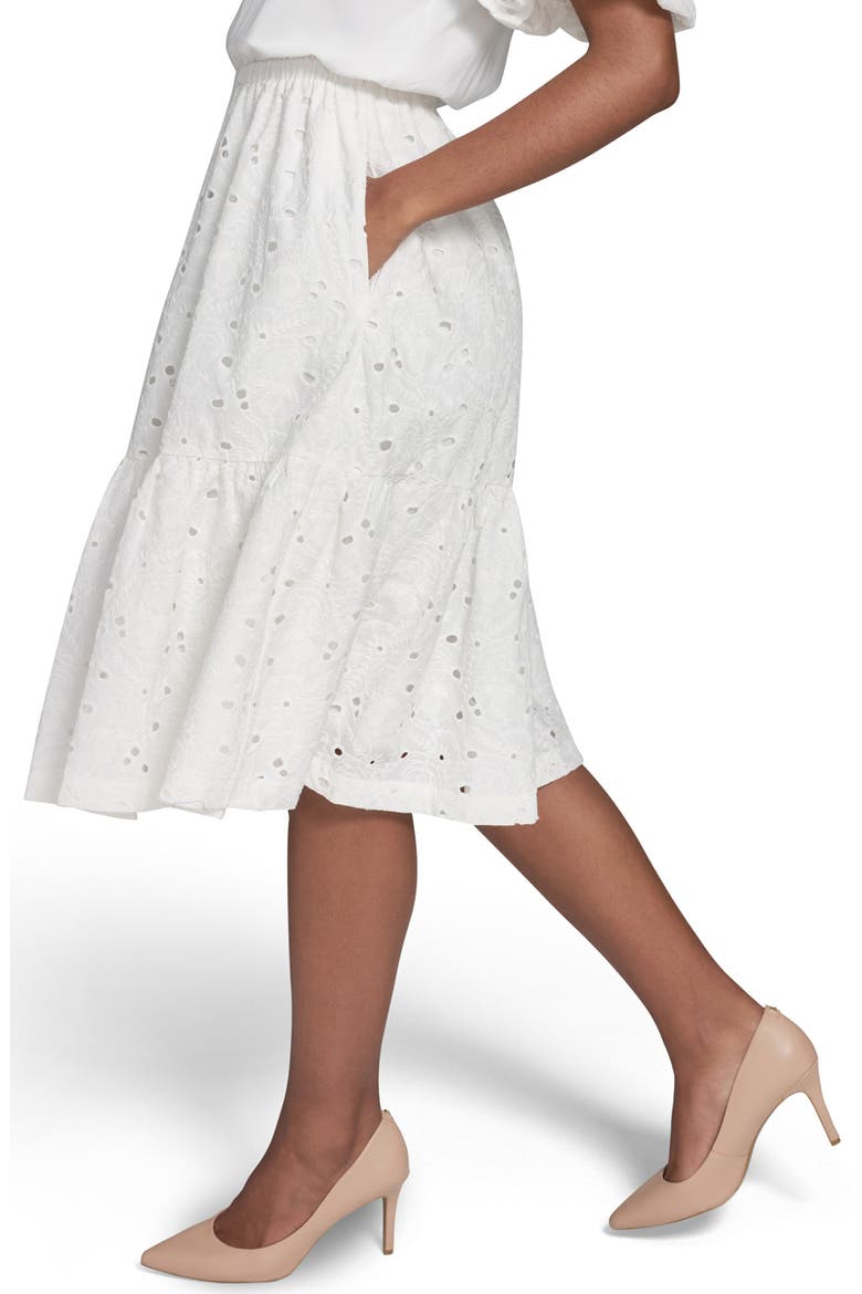 Mixed Media Eyelet Lace Midi Dress, Alternate, color, SOFT WHITE