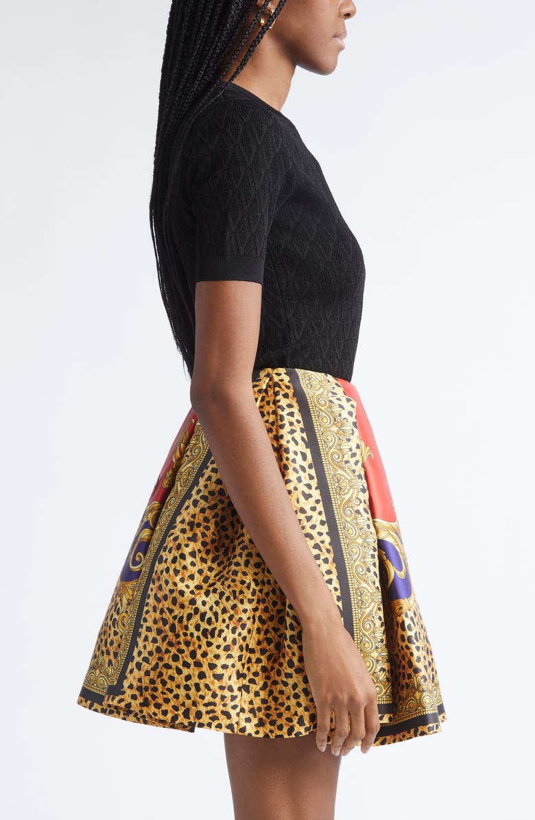 Versace V Jacquard Short Sleeve Sweater, Alternate, color, Black