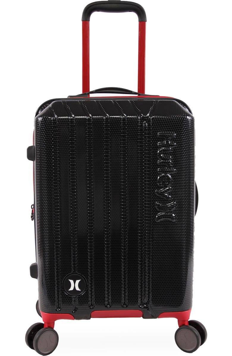 Hurley Swiper 21" Hardshell Spinner Suitcase, Main, color, Black/ Red