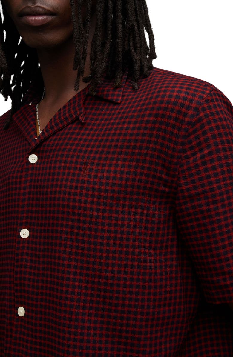 AllSaints Glendale Check Camp Shirt, Alternate, color, Sangria Red