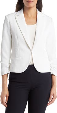 Amanda & Chelsea Ruched Sleeve Jacquard Blazer