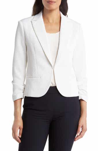 Amanda & Chelsea Ruched Sleeve Jacquard Blazer