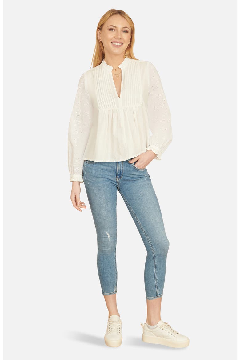 Pleated Cotton Bib Shirt, Alternate, color, White