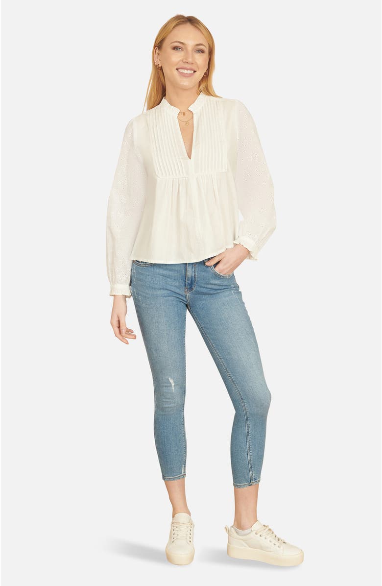 Yumi Pleated Cotton Bib Shirt, Alternate, color, White