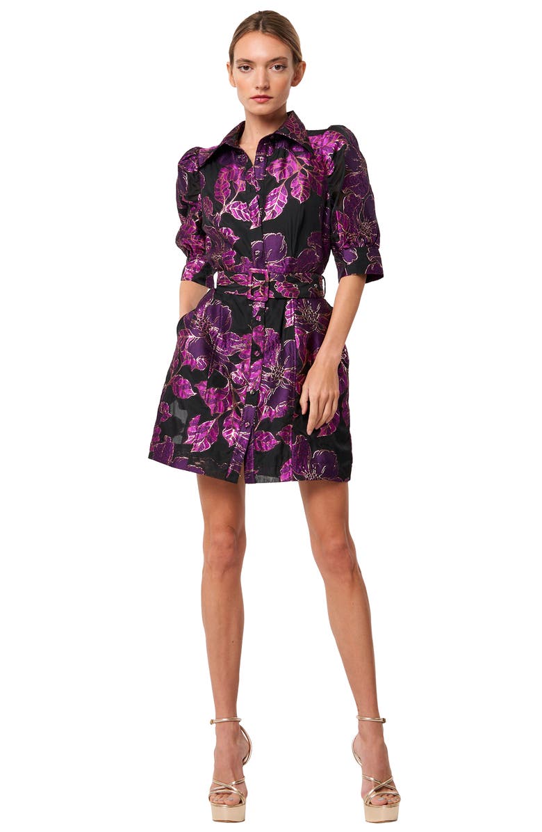 CIEBON Misla Metallic Floral Print Minidress, Alternate, color, Purple Multi