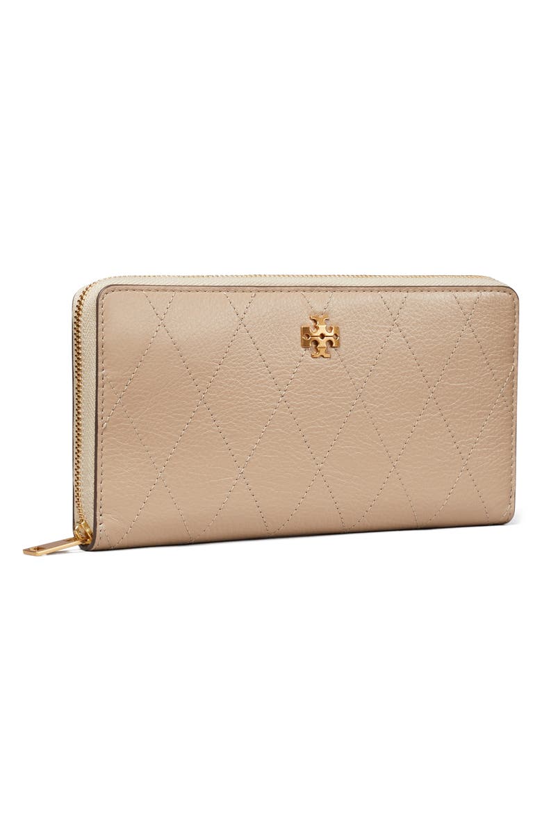Tory Burch Charlie Leather Continental Zip Wallet, Alternate, color, Soft Cement