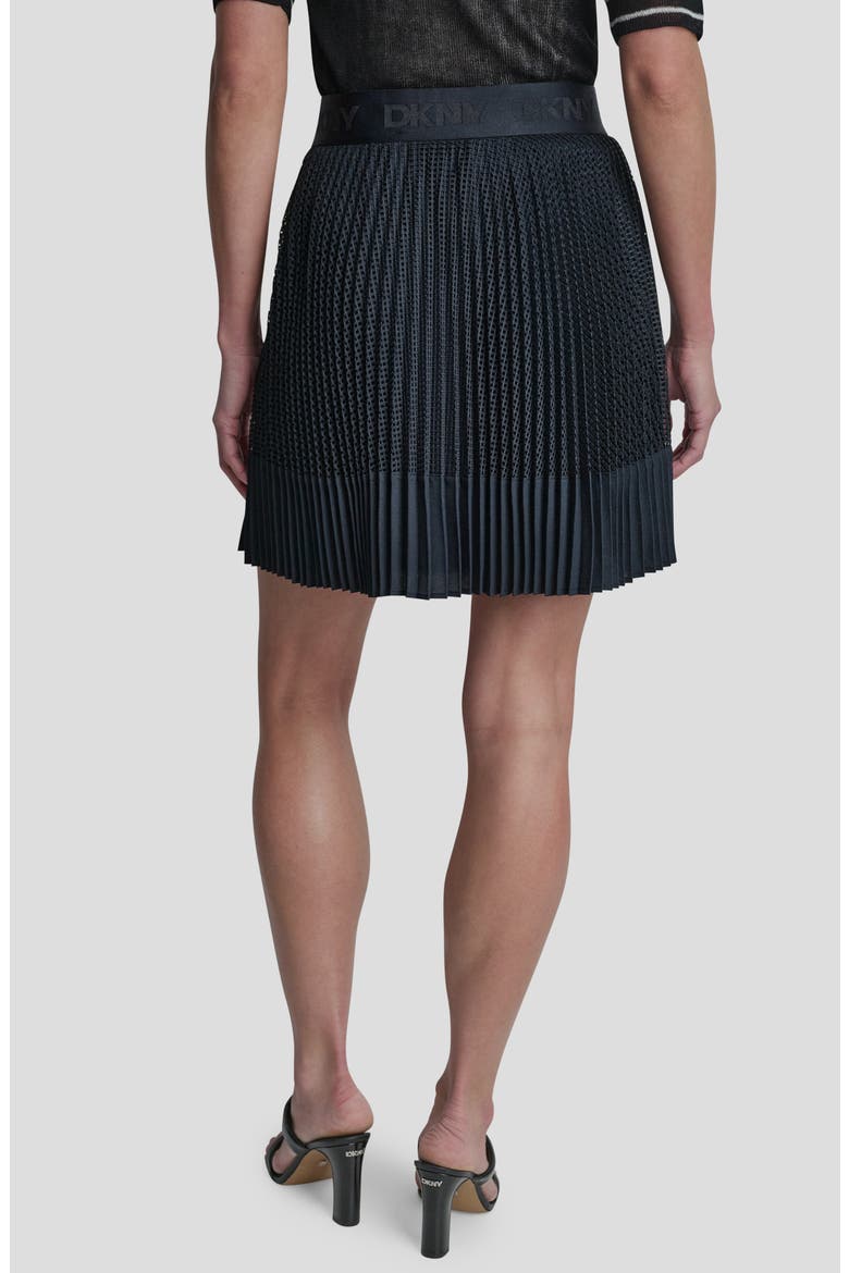 Logo Band Mixed Media Pleated Miniskirt, Alternate, color, NAVY