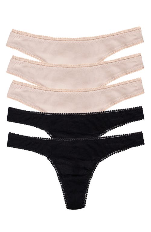 On Gossamer 5-Pack Mesh Hip Thongs in Black/Champagne 