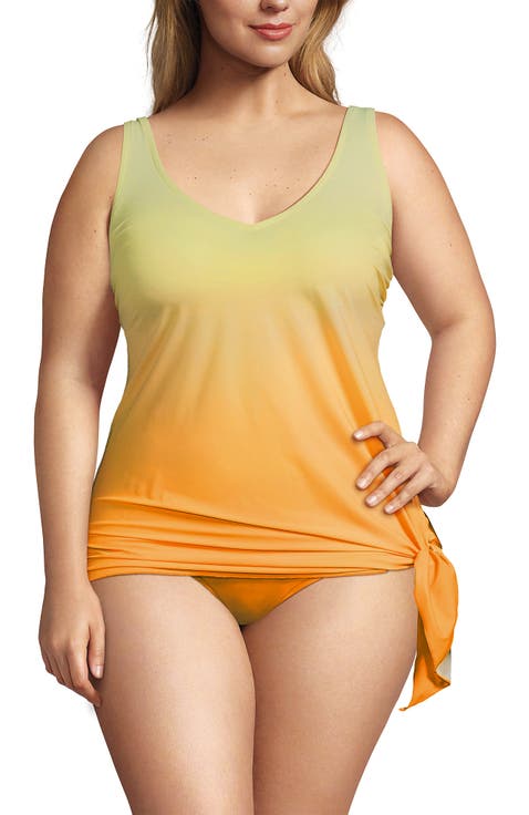 Plus Size Slender Suit Fauxkini Low Leg One Piece Swimsuit