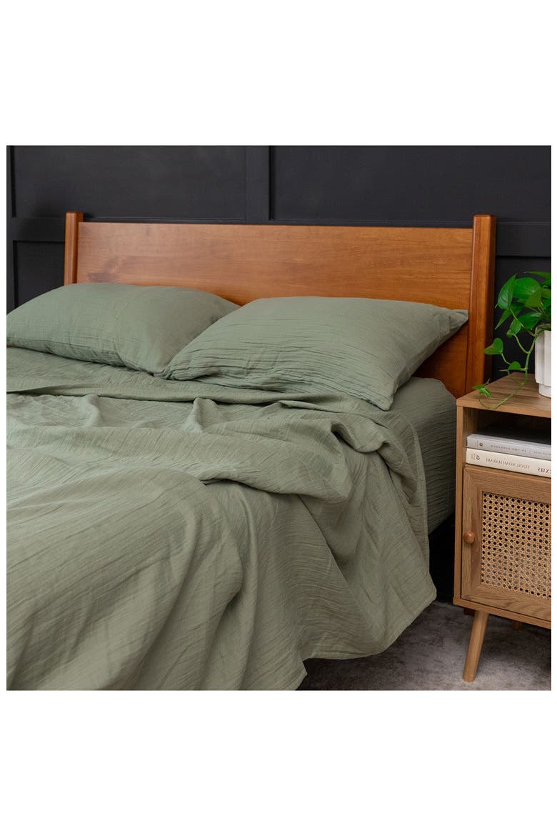 Zen Crinkled Cotton Gauze Set of 2 Pillowcases, Alternate, color, MATCHA