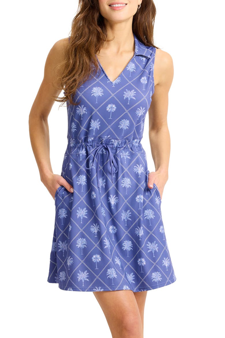 Abby Getaway Frond Print Minidress, Main, color, SANIBEL BLUE