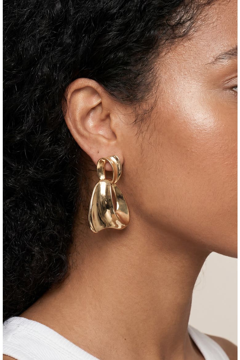 Ribbon Drop Earrings, Alternate, color, GOLD