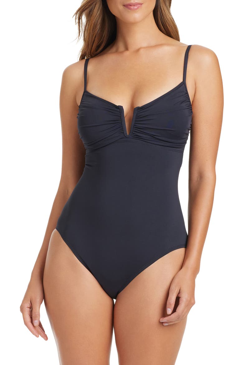 V-Wire One-Piece Swimsuit, Main, color, BLACK