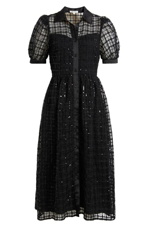Mila Mae Sequin Short Sleeve Shirtdress In Black