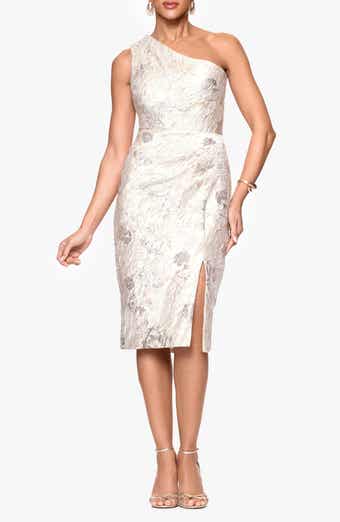 Xscape Evenings Metallic Floral Jacquard One-Shoulder Sheath Cocktail Dress