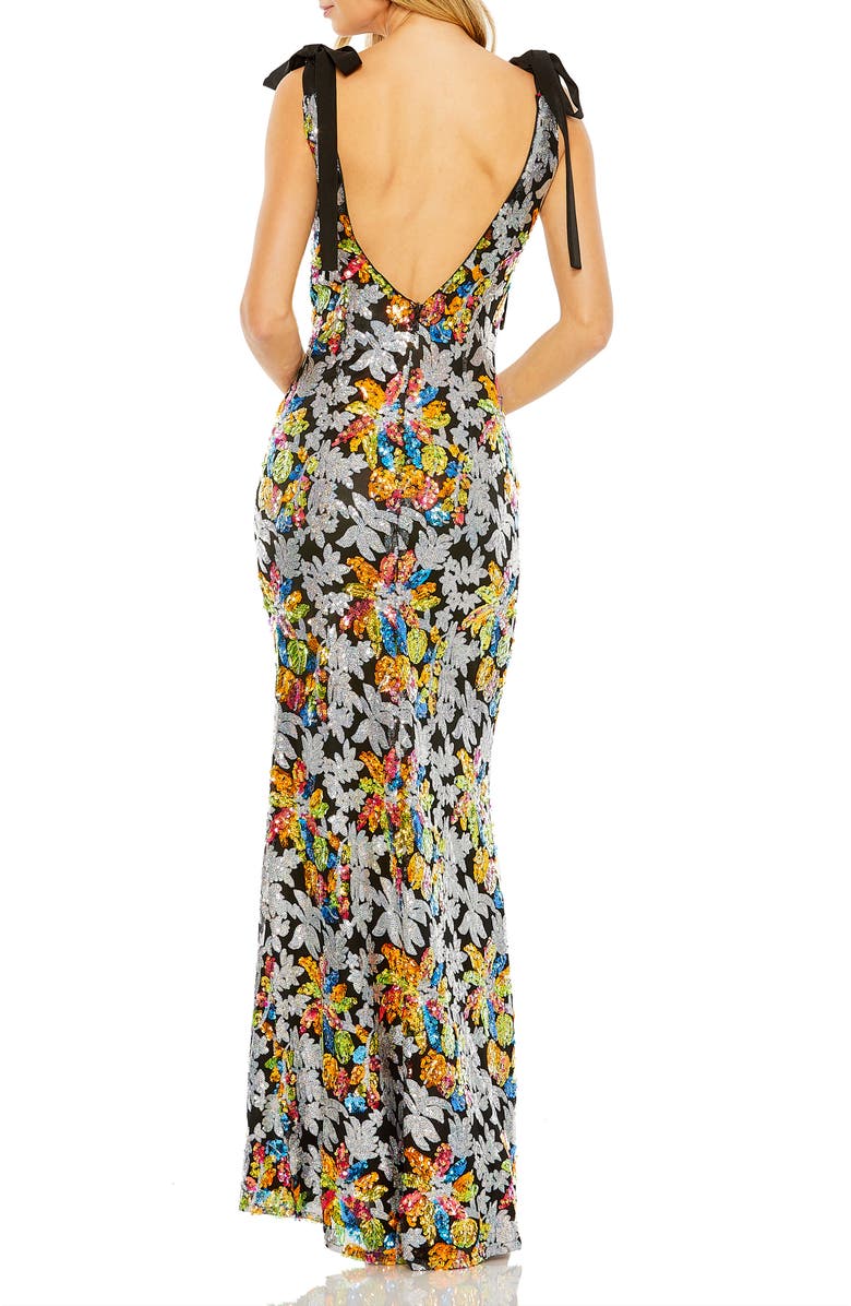 Mac Duggal Embellished Bow Strap V Neck Column Gown, Alternate, color, Multi
