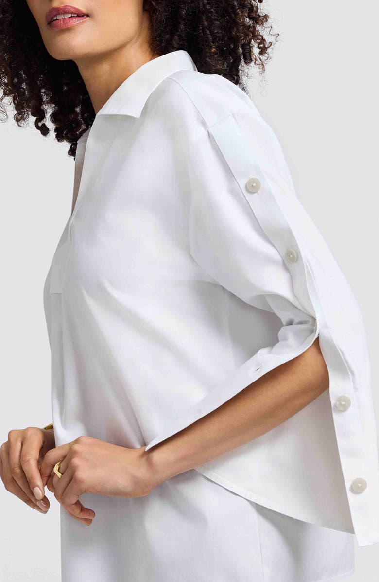 Foxcroft Lainey Button Accent Cotton Popover Top, Alternate, color, White