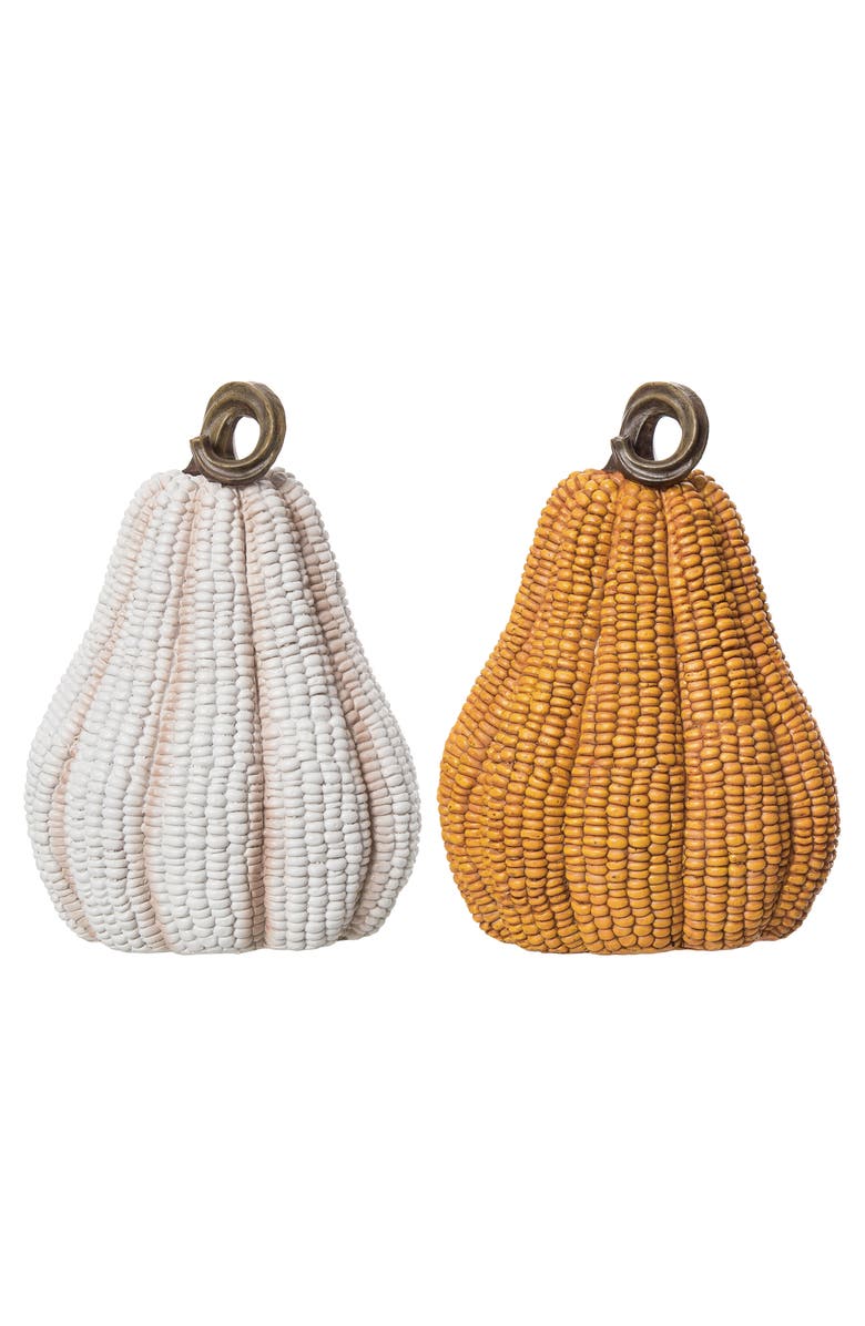 Transpac Tall Resin Corn Pumpkin Set of 2 Decorative Sculptures Fall Decor, Main, color, Orange